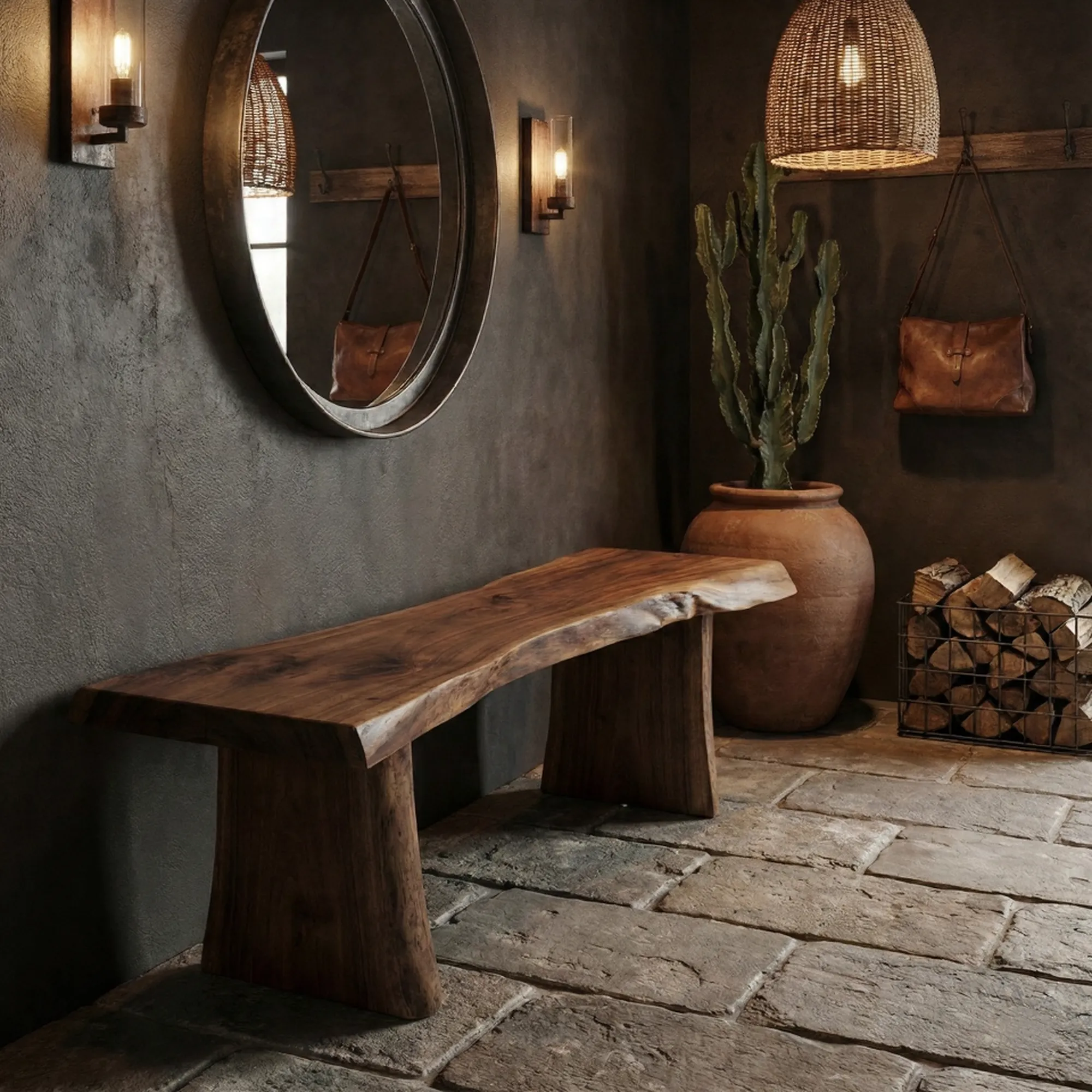 Handmade Solid Wood Bench with Metal Legs - view 6